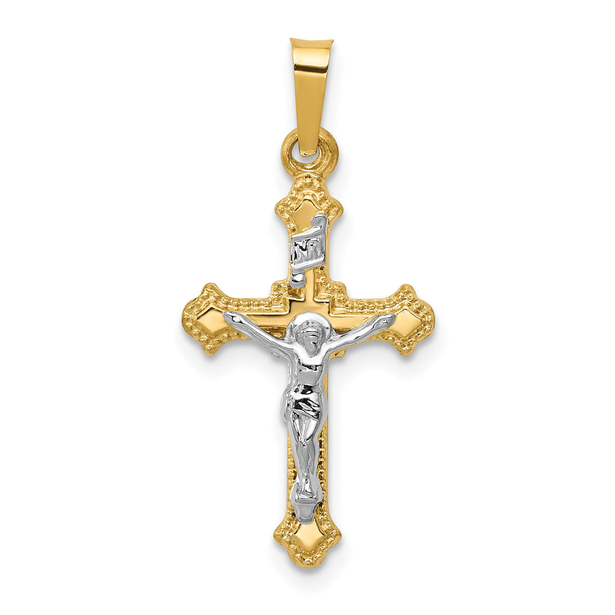 14k Two-tone Polished INRI Crucifix Pendant-XR1628
