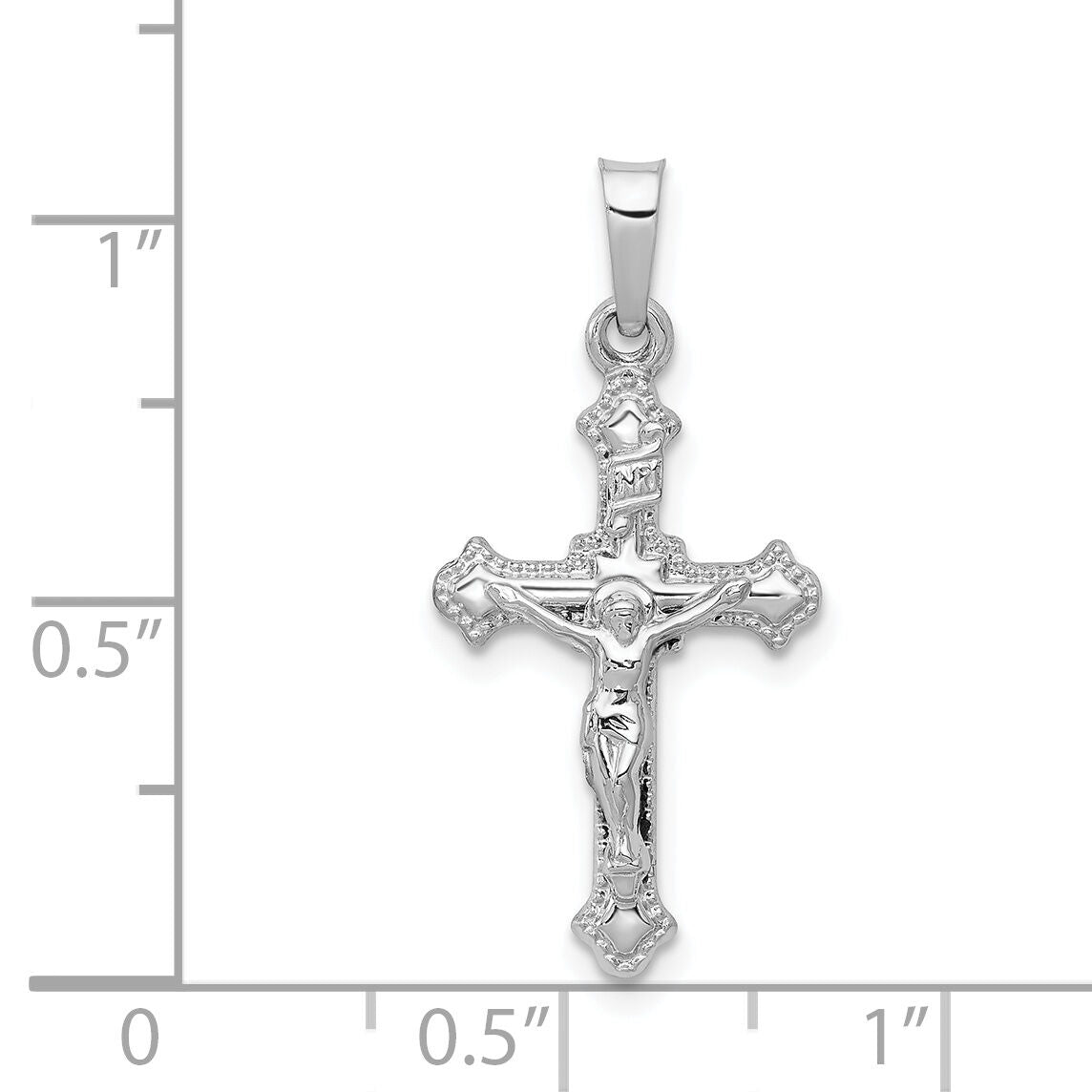 14k White Gold Polished INRI Crucifix Pendant-XR1629