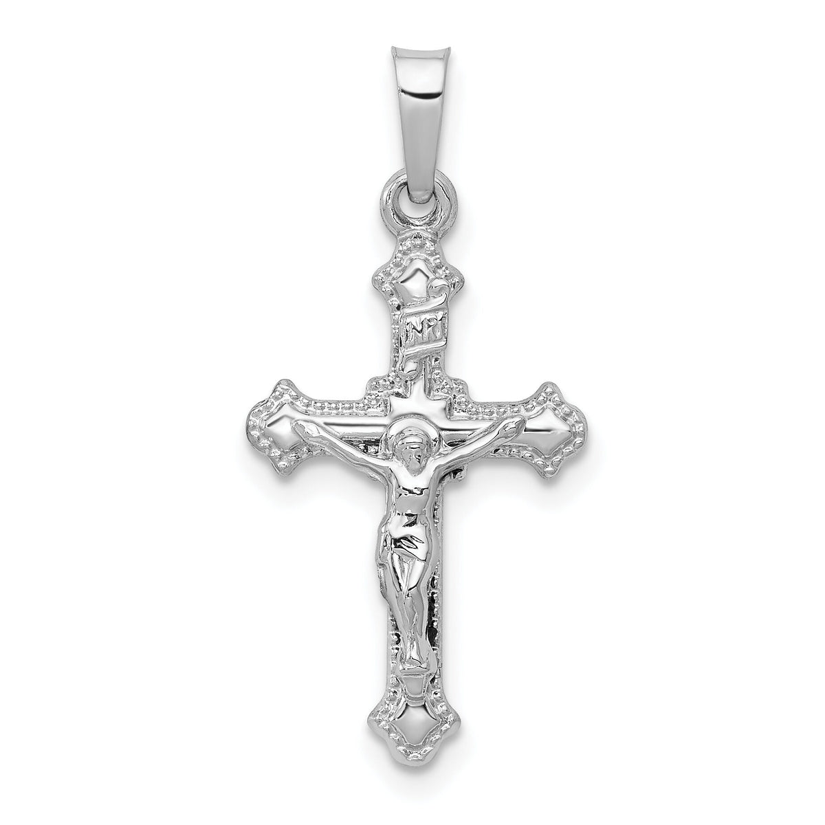 14k White Gold Polished INRI Crucifix Pendant-XR1629