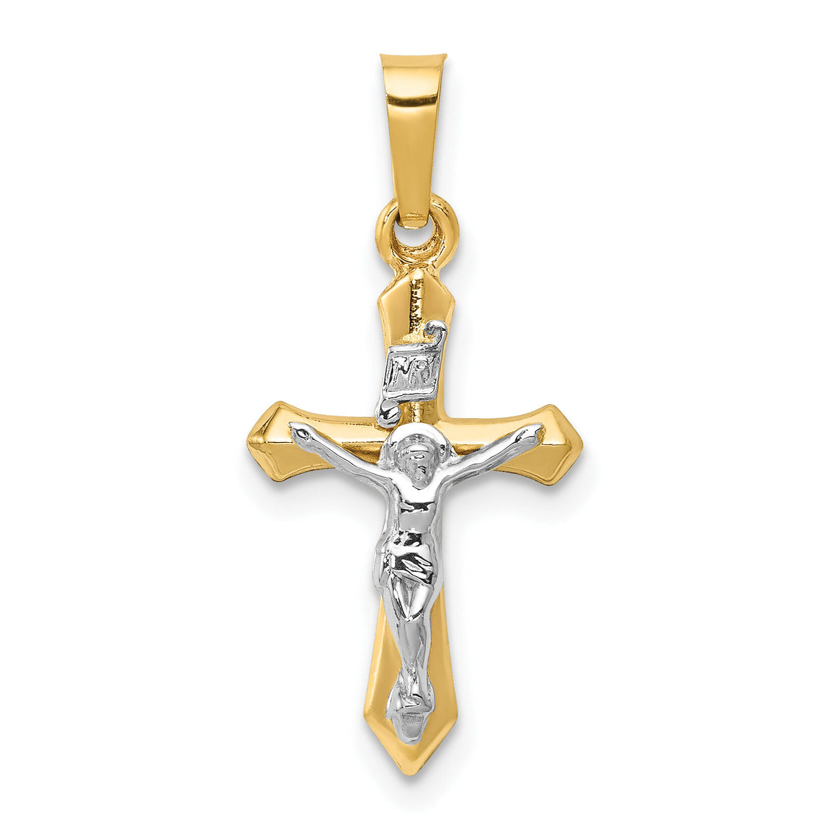 14k Two-tone Polished INRI Crucifix Pendant-XR1630