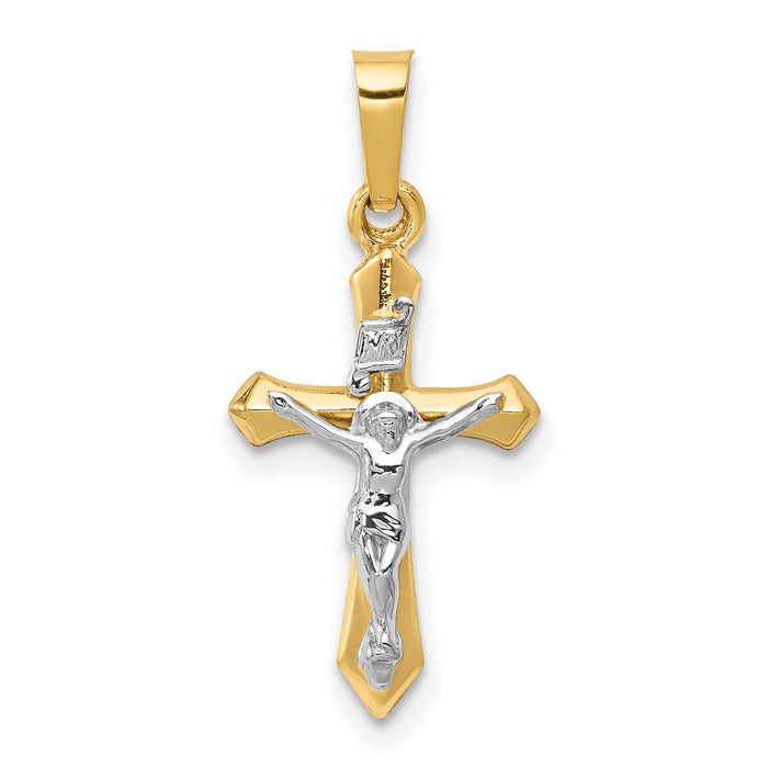 14k Two-tone Polished INRI Crucifix Pendant-XR1630