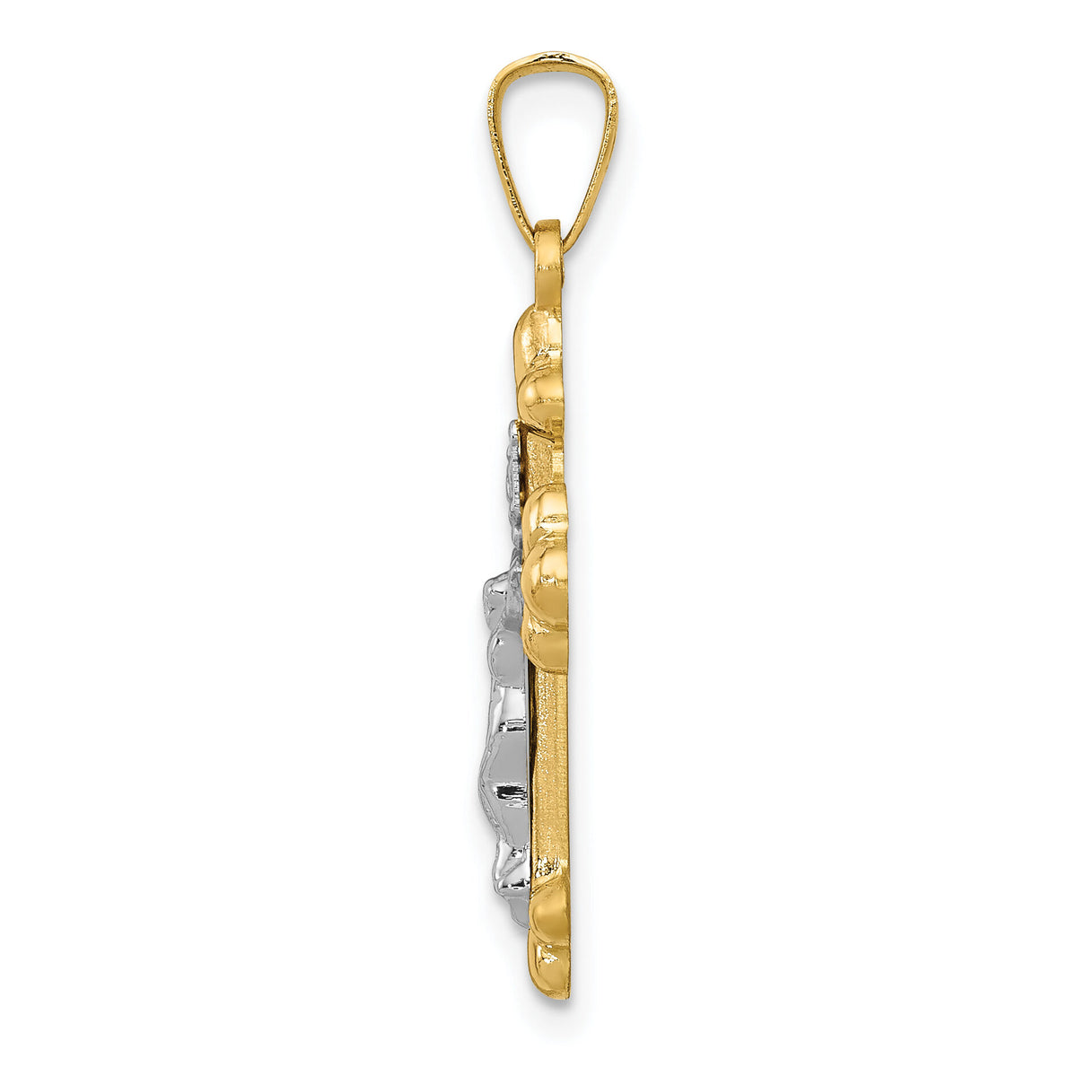 14k Two-tone Polished Budded INRI Crucifix Pendant-XR1633