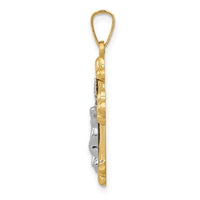 14k Two-tone Polished Budded INRI Crucifix Pendant-XR1633