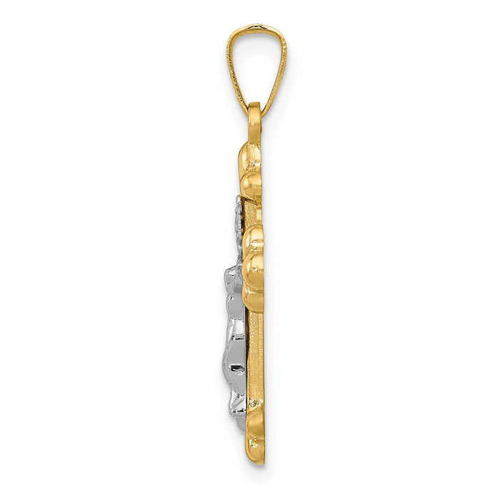 14k Two-tone Polished Budded INRI Crucifix Pendant-XR1633