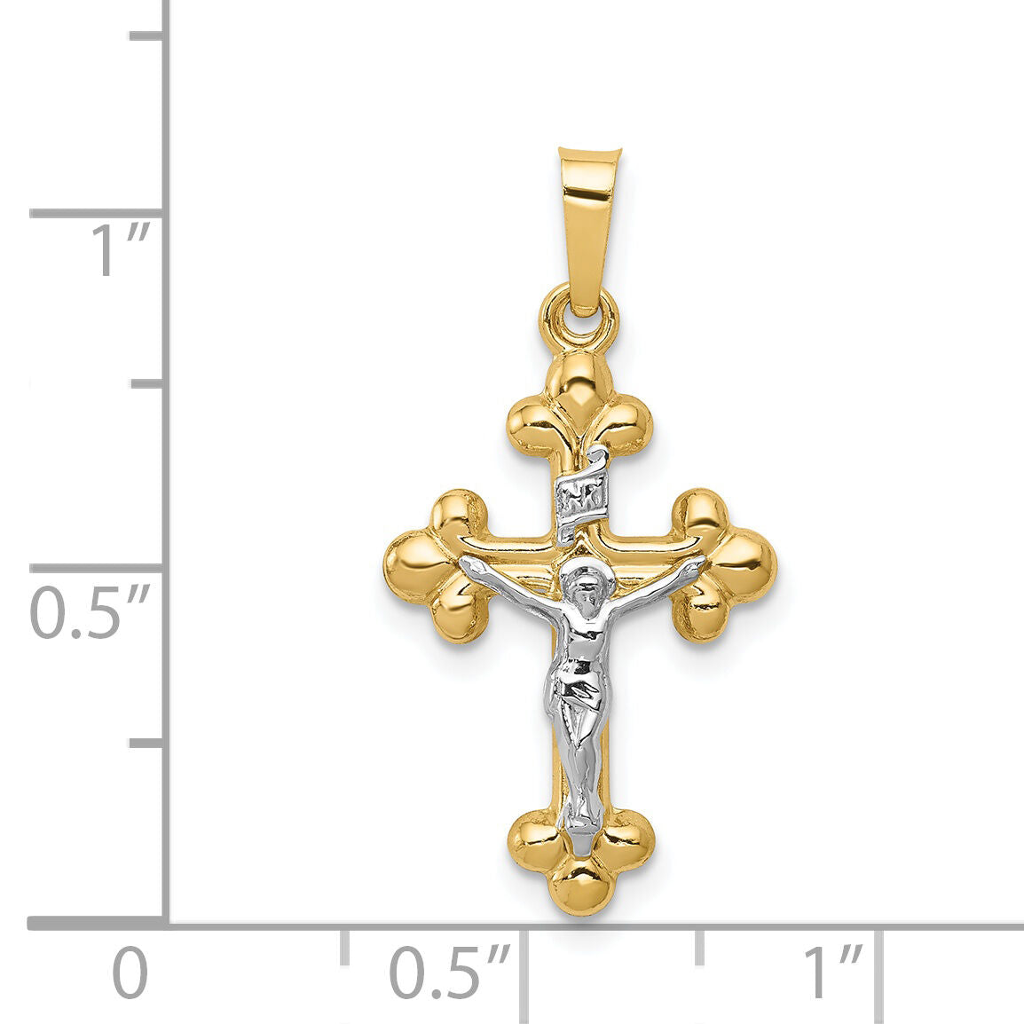 14k Two-tone Polished Budded INRI Crucifix Pendant-XR1633
