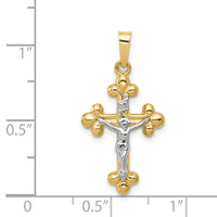 14k Two-tone Polished Budded INRI Crucifix Pendant-XR1633