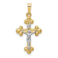 14k Two-tone Polished Budded INRI Crucifix Pendant-XR1633