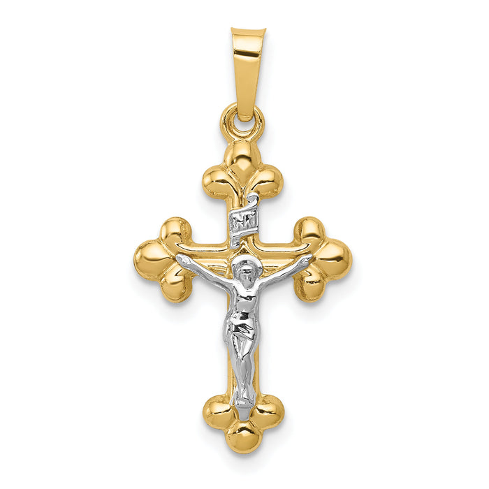 14k Two-tone Polished Budded INRI Crucifix Pendant-XR1633