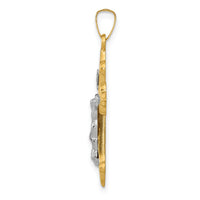 14k Two-tone Polished Fleur de Lis INRI Crucifix Pendant-XR1634