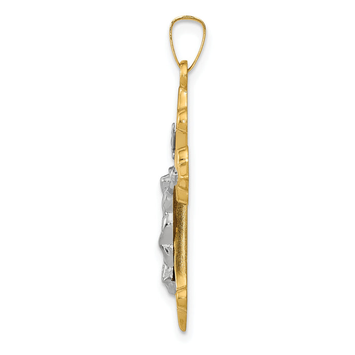 14k Two-tone Polished Fleur de Lis INRI Crucifix Pendant-XR1634