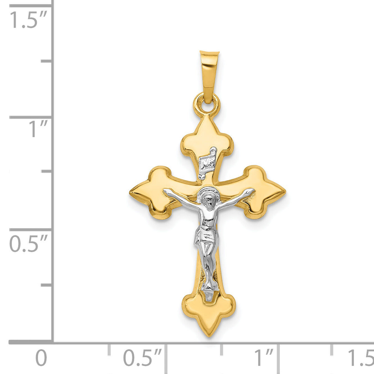 14k Two-tone Polished Fleur de Lis INRI Crucifix Pendant-XR1634