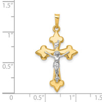 14k Two-tone Polished Fleur de Lis INRI Crucifix Pendant-XR1634