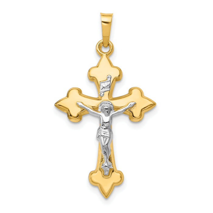 14k Two-tone Polished Fleur de Lis INRI Crucifix Pendant-XR1634