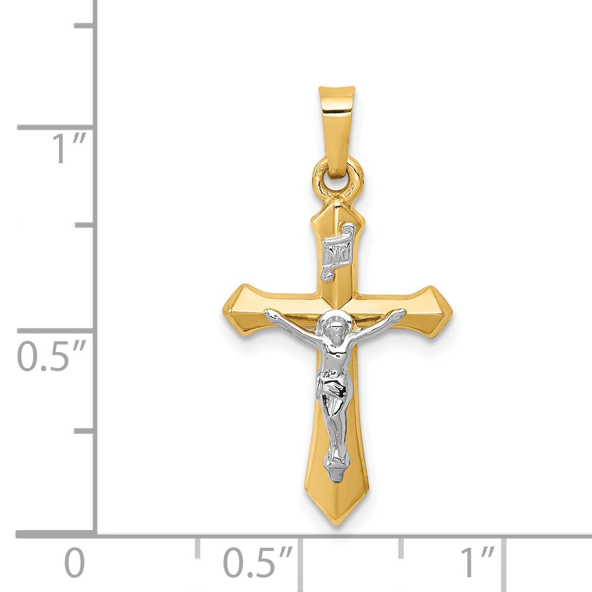 14k Two-tone Polished INRI Crucifix Pendant-XR1636