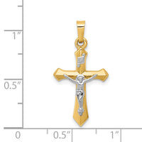 14k Two-tone Polished INRI Crucifix Pendant-XR1636