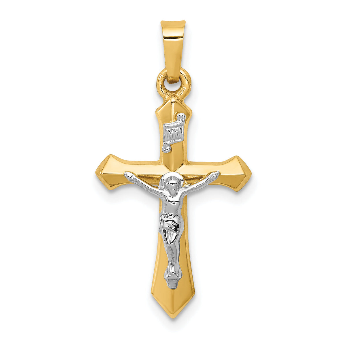 14k Two-tone Polished INRI Crucifix Pendant-XR1636