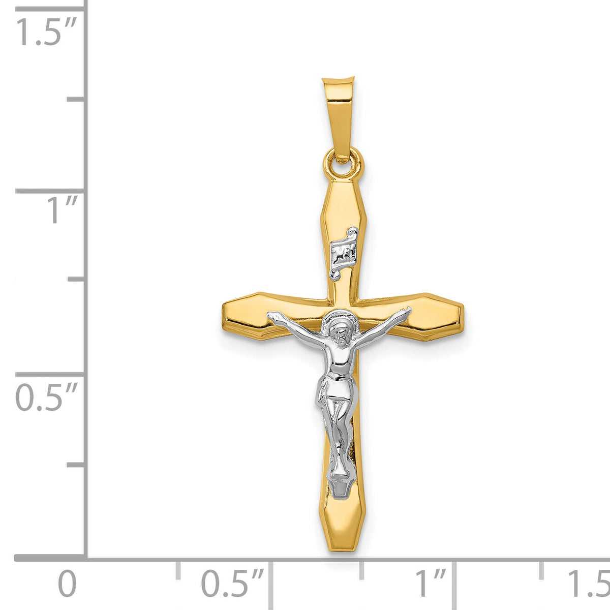 14k Two-tone Polished INRI Crucifix Pendant-XR1637
