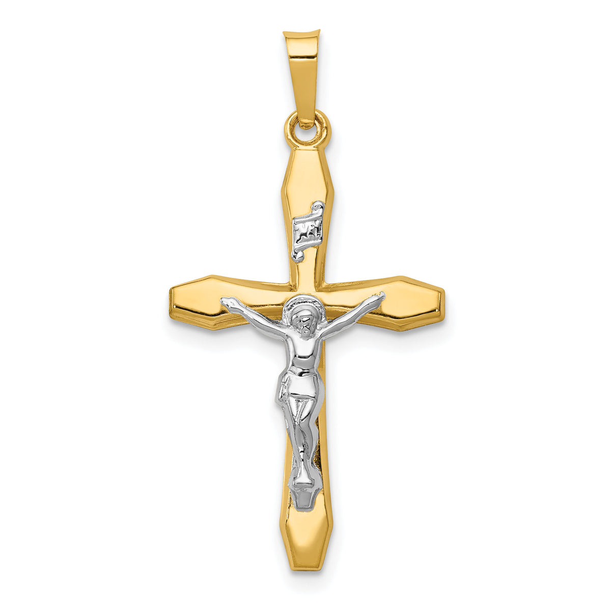 14k Two-tone Polished INRI Crucifix Pendant-XR1637