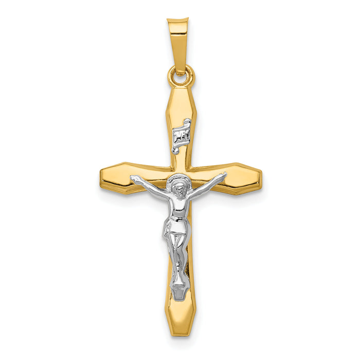 14k Two-tone Polished INRI Crucifix Pendant-XR1637
