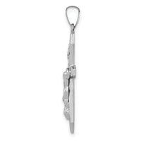 14k White Gold Polished INRI Crucifix Pendant-XR1638