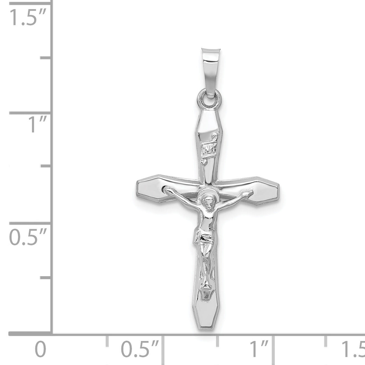 14k White Gold Polished INRI Crucifix Pendant-XR1638