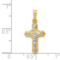 14k Two-tone Polished and Textured INRI Crucifix Pendant-XR1639