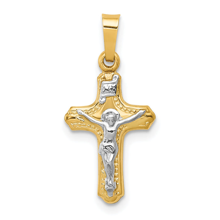14k Two-tone Polished and Textured INRI Crucifix Pendant-XR1639