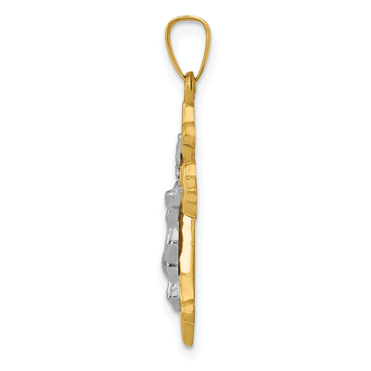 14k Two-tone Polished Fleur de Lis INRI Crucifix Pendant-XR1640