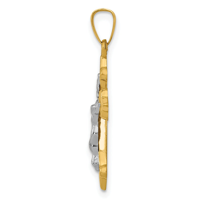 14k Two-tone Polished Fleur de Lis INRI Crucifix Pendant-XR1640