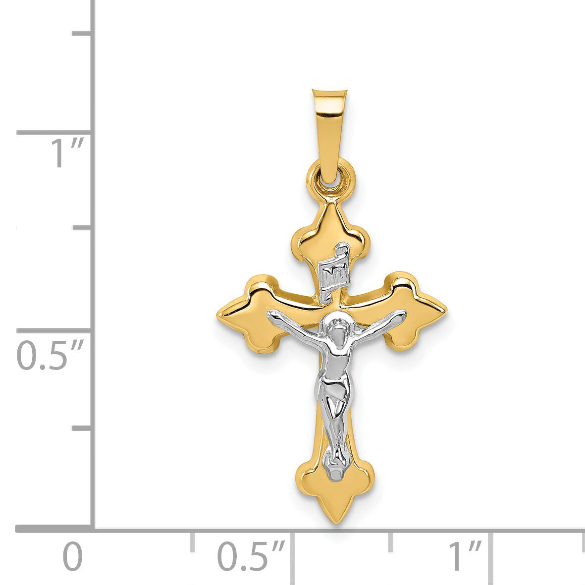 14k Two-tone Polished Fleur de Lis INRI Crucifix Pendant-XR1640