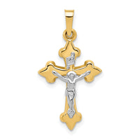 14k Two-tone Polished Fleur de Lis INRI Crucifix Pendant-XR1640