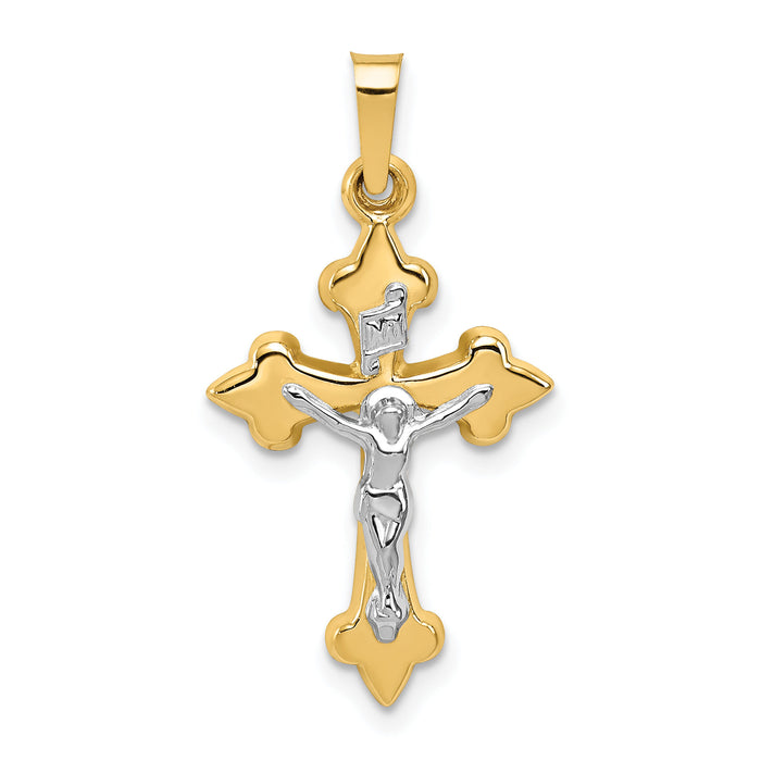 14k Two-tone Polished Fleur de Lis INRI Crucifix Pendant-XR1640