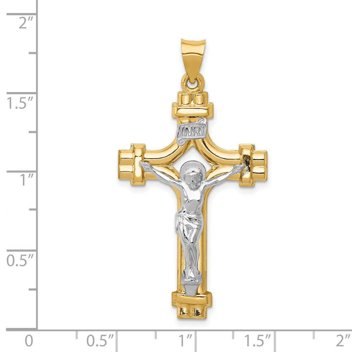 14k Two-tone Polished INRI Crucifix Pendant-XR1641