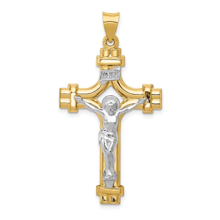14k Two-tone Polished INRI Crucifix Pendant-XR1641