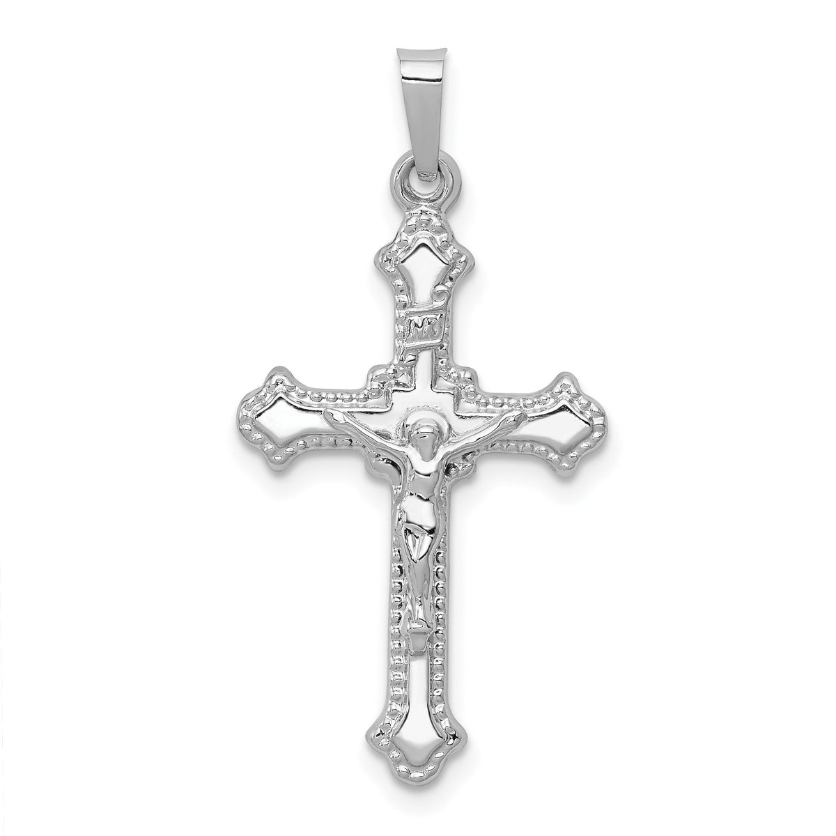 14k White Gold Polished INRI Crucifix Pendant-XR1642