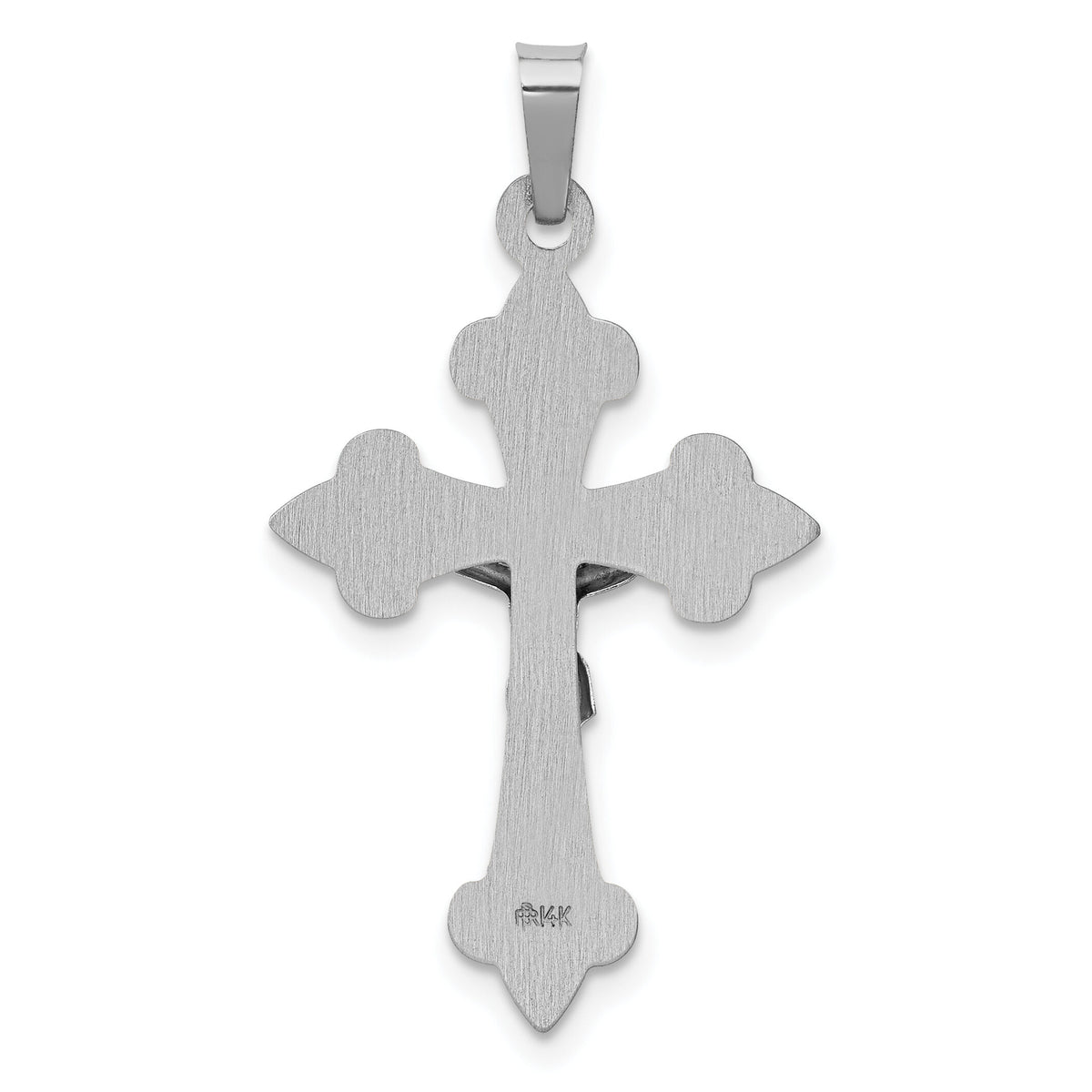 14k White Gold Polished Fleur de Lis Crucifix Pendant-XR1643