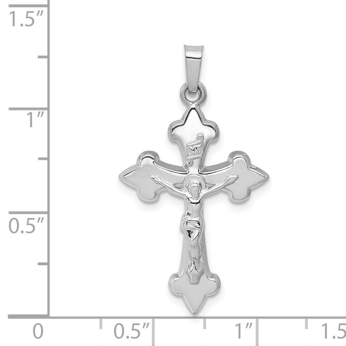 14k White Gold Polished Fleur de Lis Crucifix Pendant-XR1643