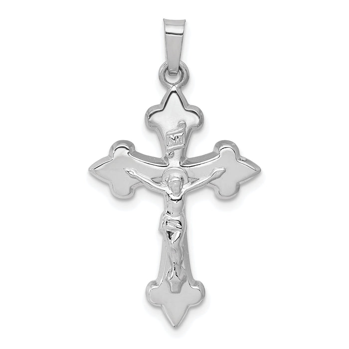 14k White Gold Polished Fleur de Lis Crucifix Pendant-XR1643