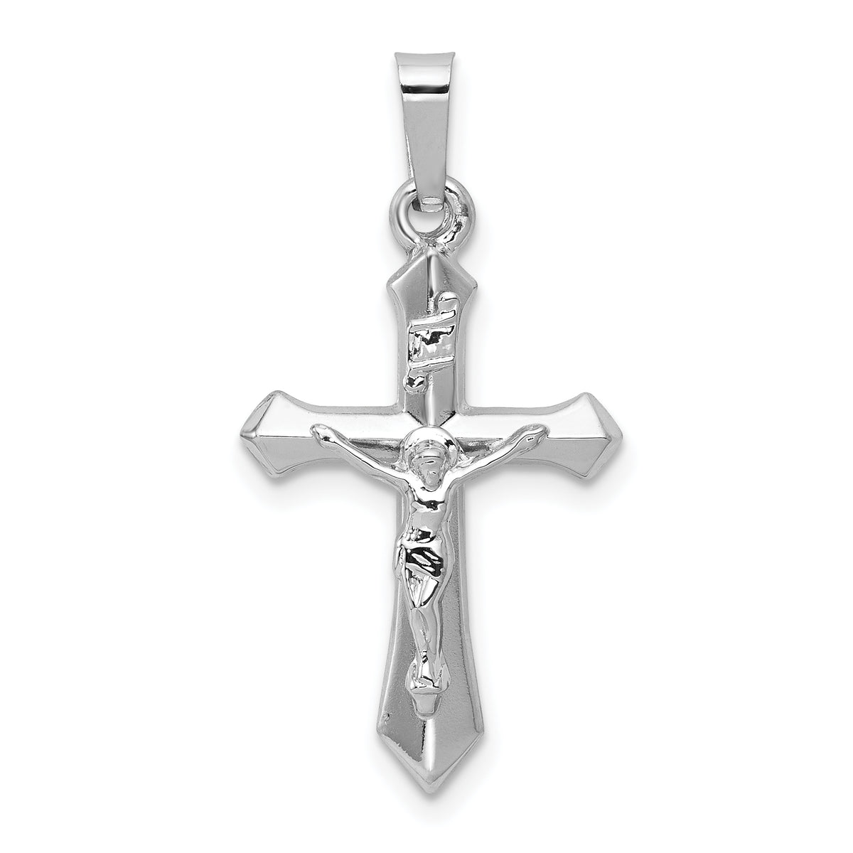 14k White Gold Polished INRI Crucifix Pendant-XR1644