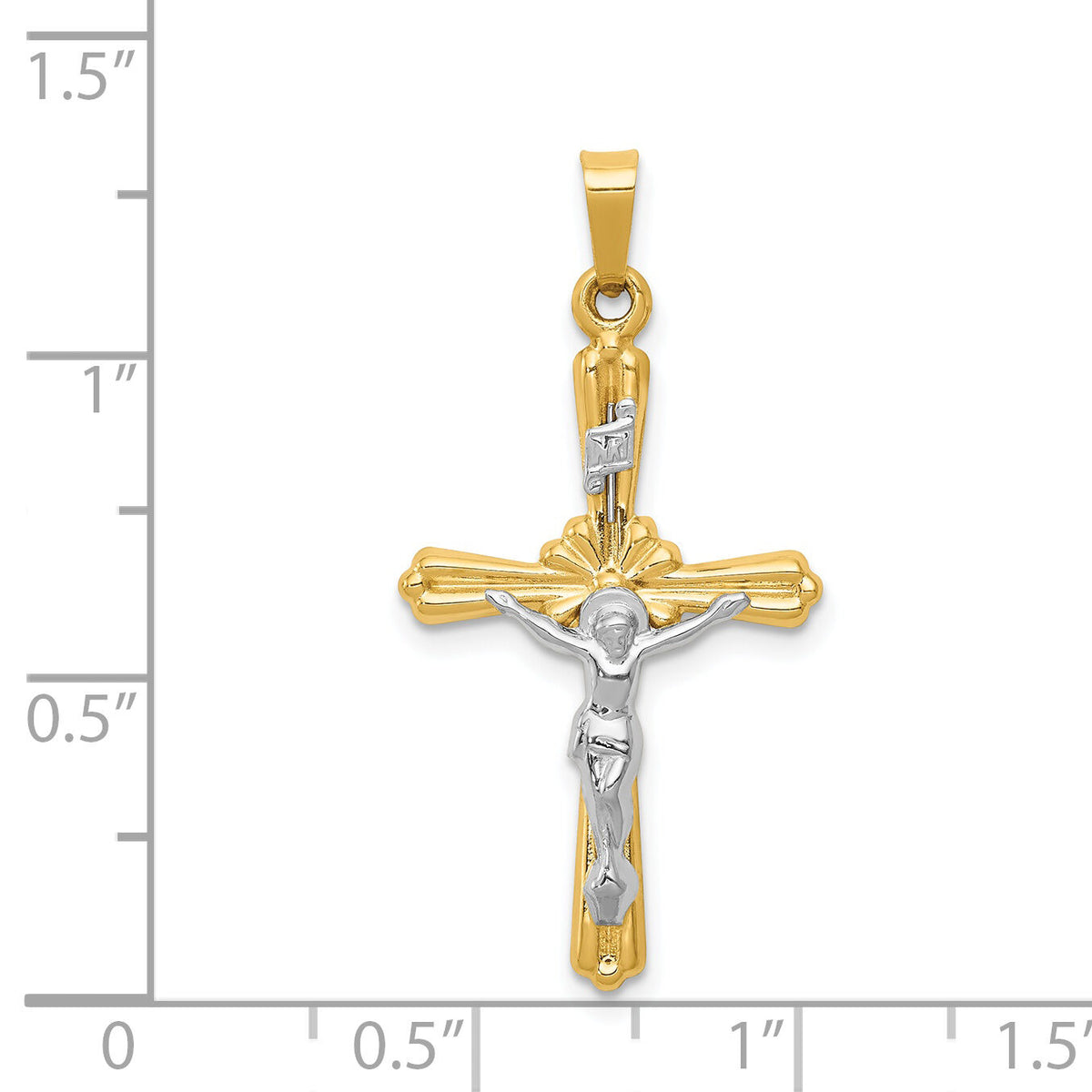 14K Two-tone Polished Inri Crucifix Pendant-XR1648