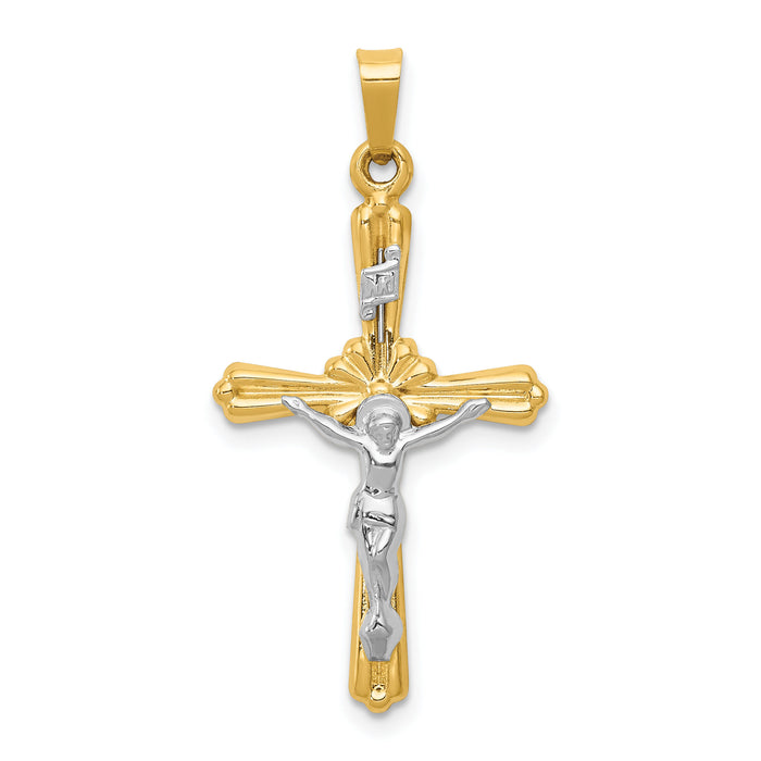 14K Two-tone Polished Inri Crucifix Pendant-XR1648
