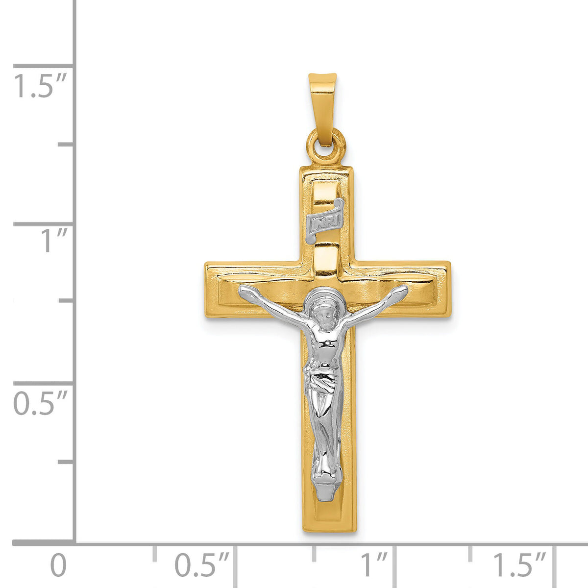 14k Two-tone Polished INRI Crucifix Pendant-XR1651