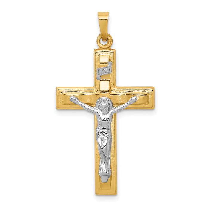 14k Two-tone Polished INRI Crucifix Pendant-XR1651