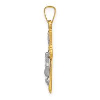 14k Two-tone Flower Center INRI Crucifix Pendant-XR1653