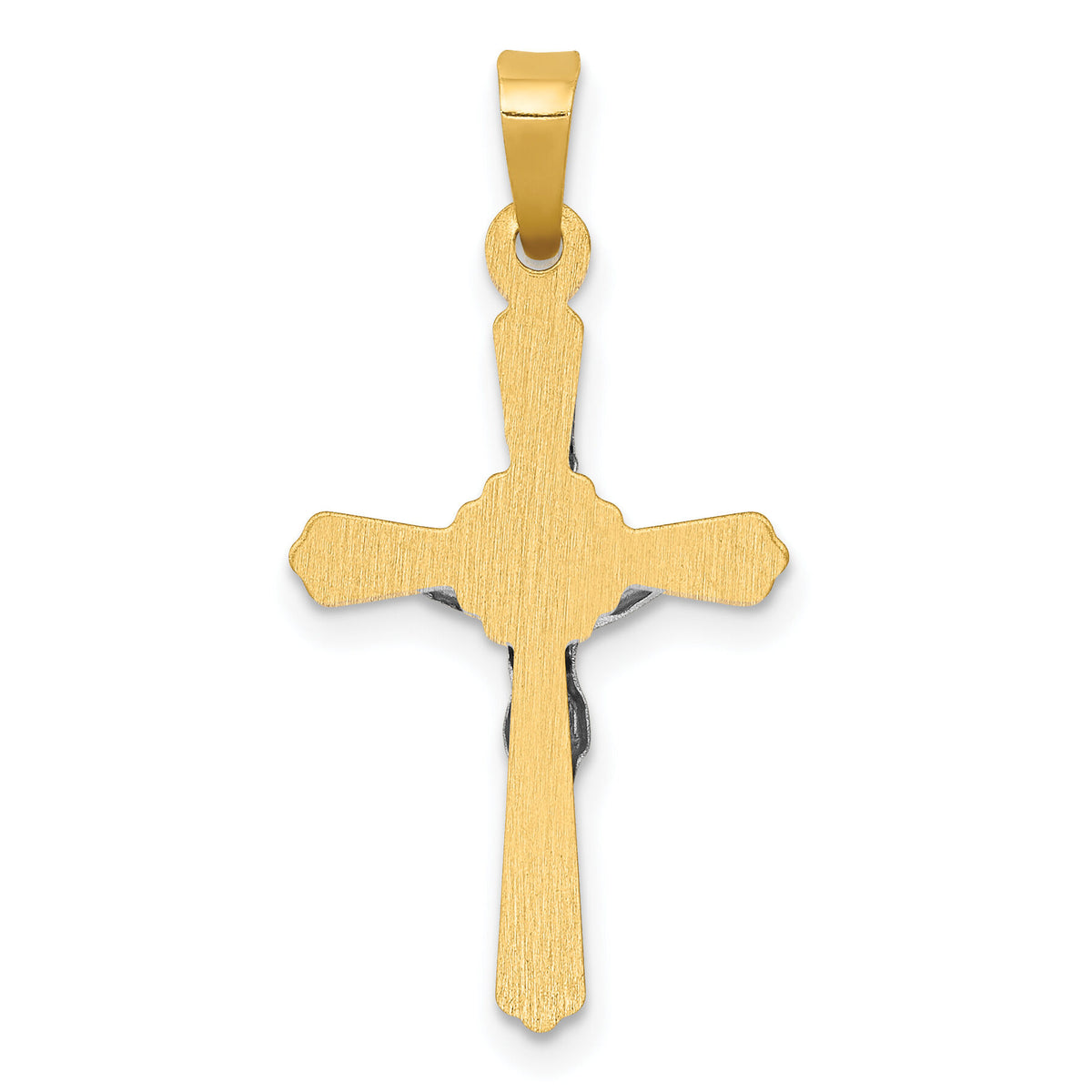 14k Two-tone Flower Center INRI Crucifix Pendant-XR1653