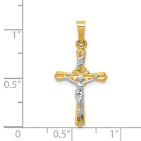 14k Two-tone Flower Center INRI Crucifix Pendant-XR1653