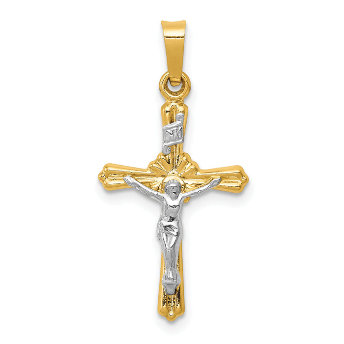 14k Two-tone Flower Center INRI Crucifix Pendant-XR1653