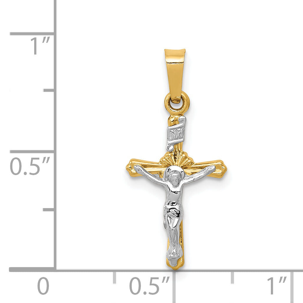 14k Two-tone Polished INRI Crucifix Pendant-XR1654