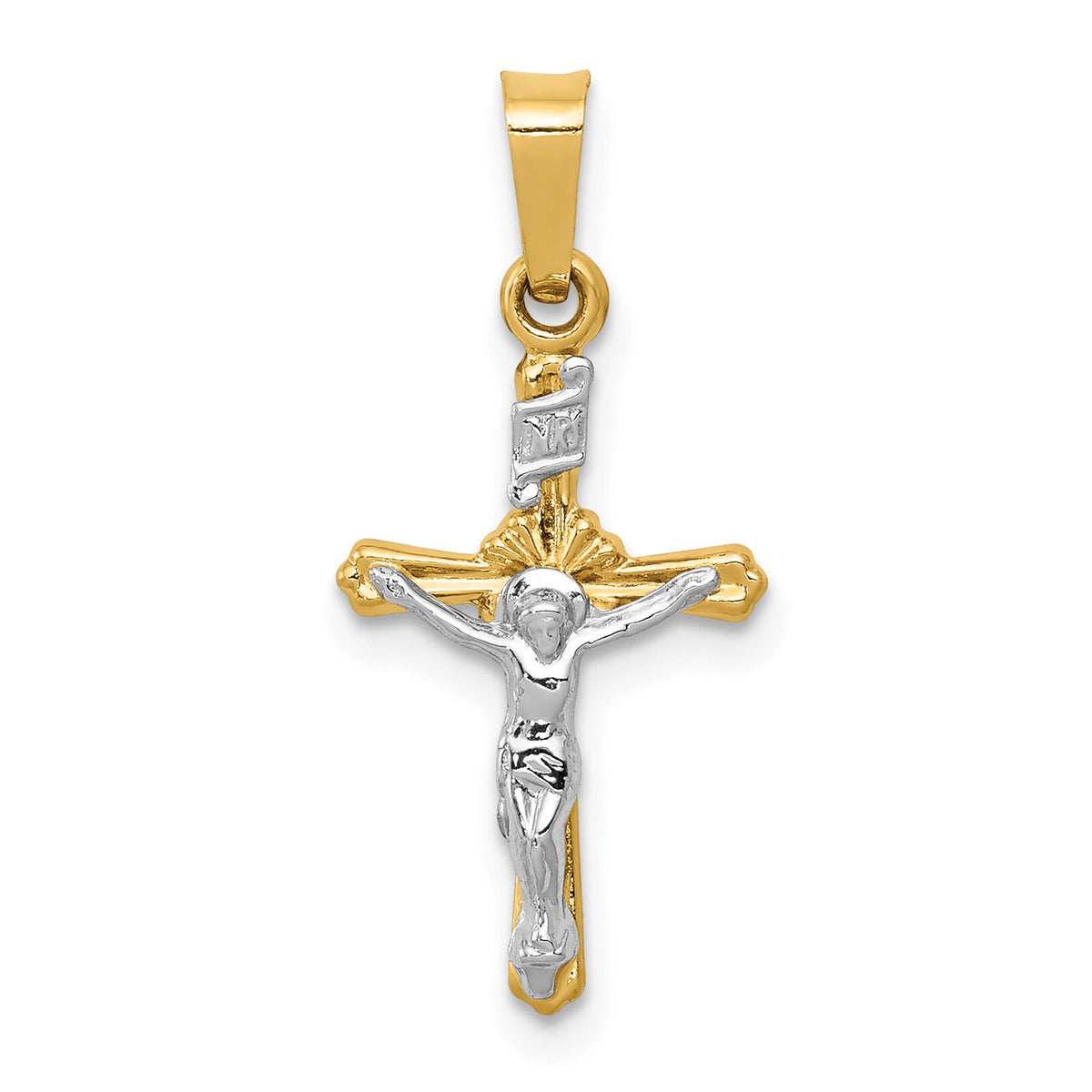 14k Two-tone Polished INRI Crucifix Pendant-XR1654