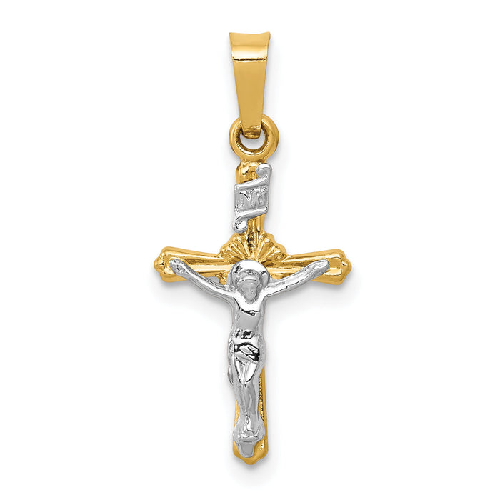14k Two-tone Polished INRI Crucifix Pendant-XR1654